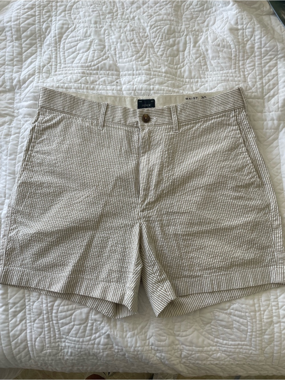 J Crew Khaki Seersucker Shorts - 5 inch